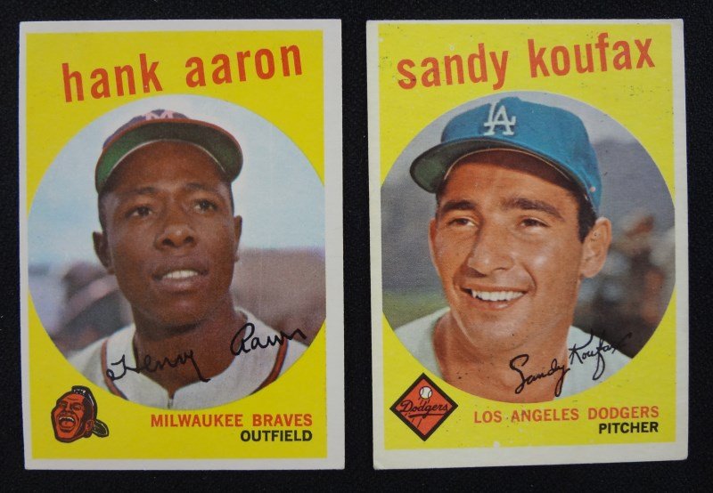 2 - 1959 TOPPS #163 KOUFAX EX & #380 AARON  EM+, BOTH (1 of 2)