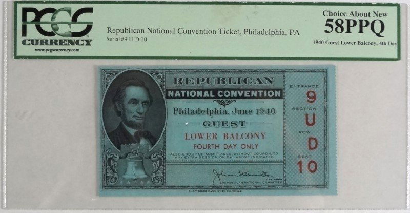 1940 REPUBLICAN NATIONAL CONVENTION TICKET PCGS GRADED (1 of 2)