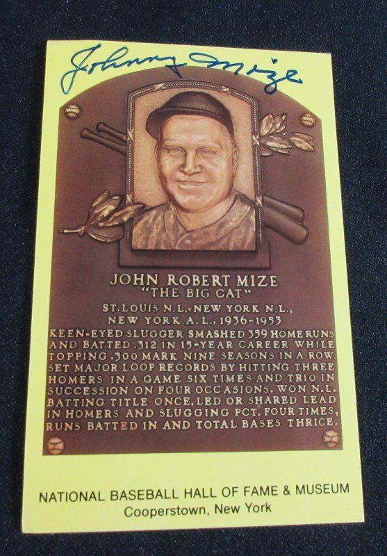 JOHNNY MIZE AUTOGRAPHED HALL OF FAME PLAQUE POSTCARD - (1 of 3)