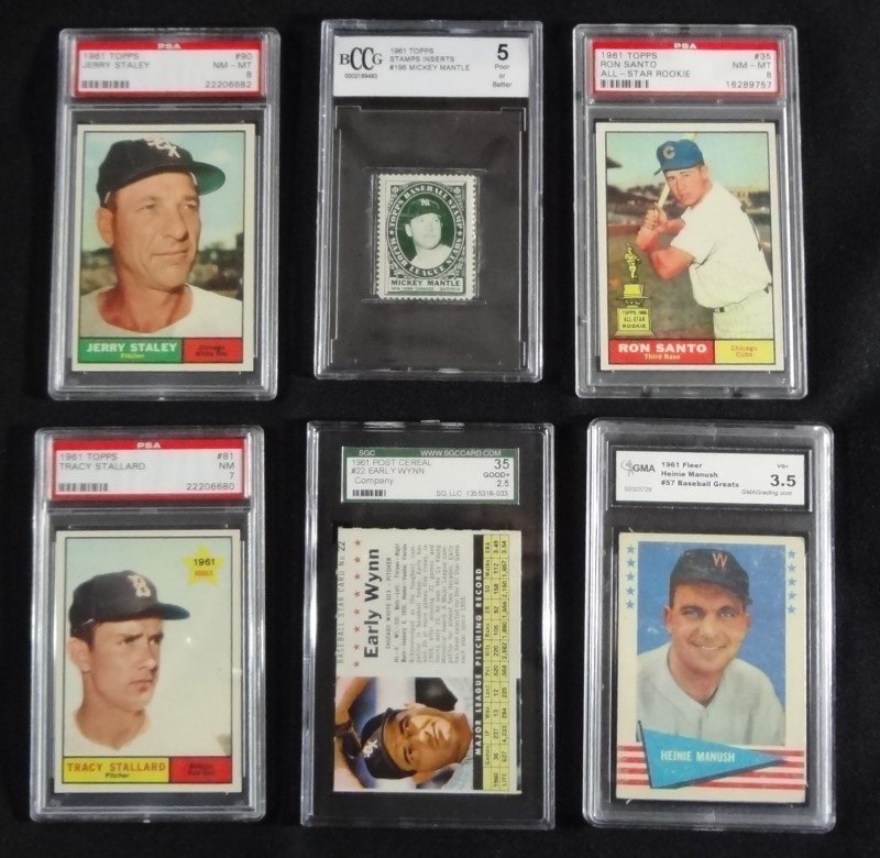 1961 GRADED BASEBALL LOT (5) MANTLE STAMP INSERT BCCG (1 of 2)