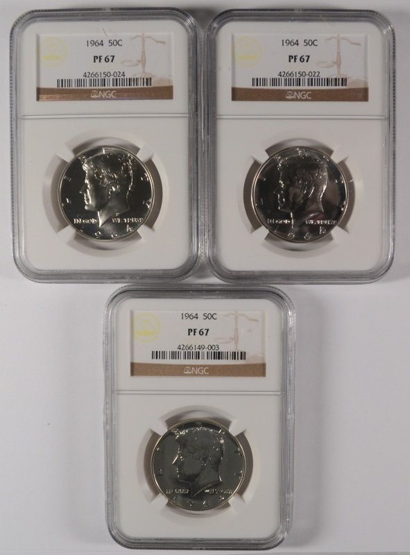 ( 3 ) 1964 KENNEDY HALF DOLLARS, NGC PF-67 SUPERB! (1 of 2)