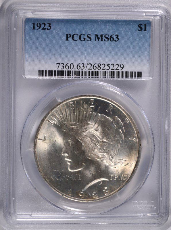 1923 PEACE SILVER DOLLAR, PCGS MS-63 (1 of 4)