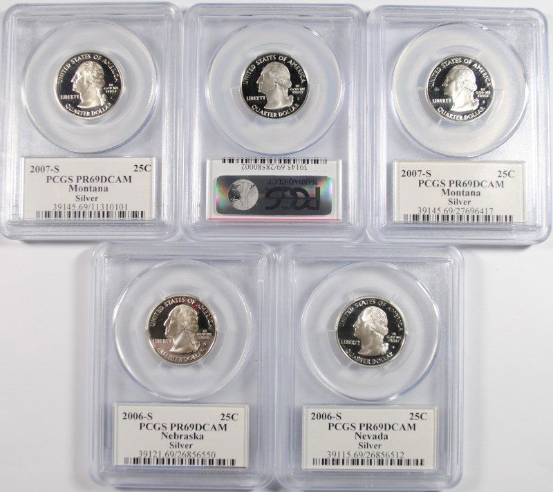 ( 5 ) PCGS PR-69 DCAM SILVER STATE QUARTERS: ( 3 ) (1 of 2)