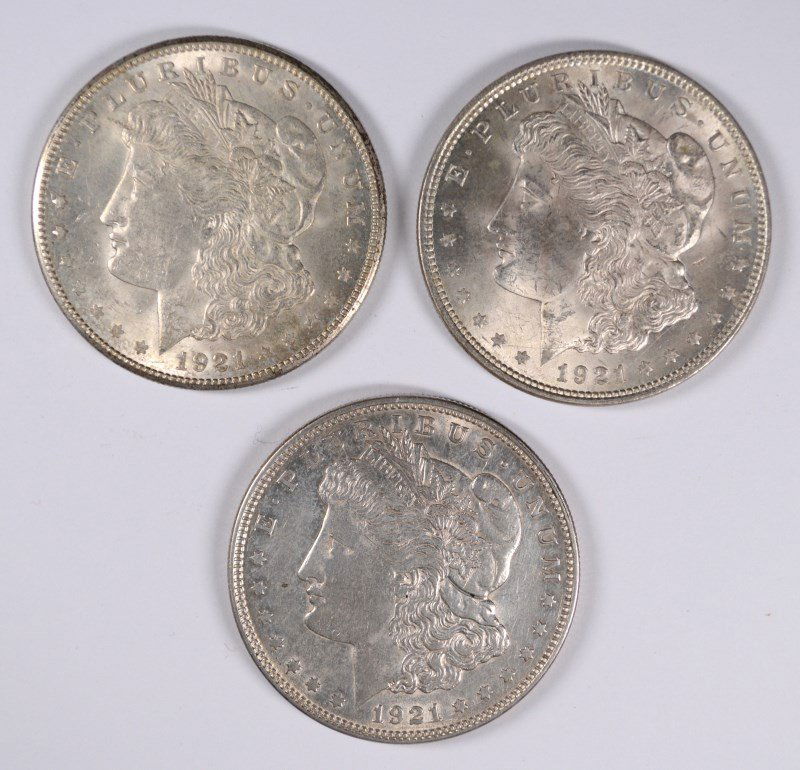 1921-P,D,S SET OF MORGAN DOLLARS BU: SILVER TOWNE AUCTIONS IS RANKED ONE OF THE BEST INTERNET AUCTIONS