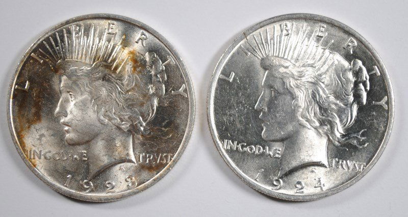 1923 & 1924 BU PEACE DOLLARS (1 of 2)