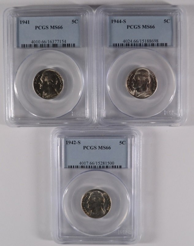 LOT OF ( 3 ) PCGS GRADED MS-66 JEFFERSON NICKELS: 1941, (1 of 2)
