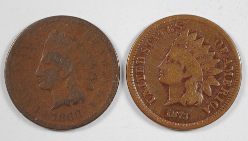 ( 2 ) INDIAN HEAD CENTS: 1868 GOOD+ & 1873 VG (1 of 2)