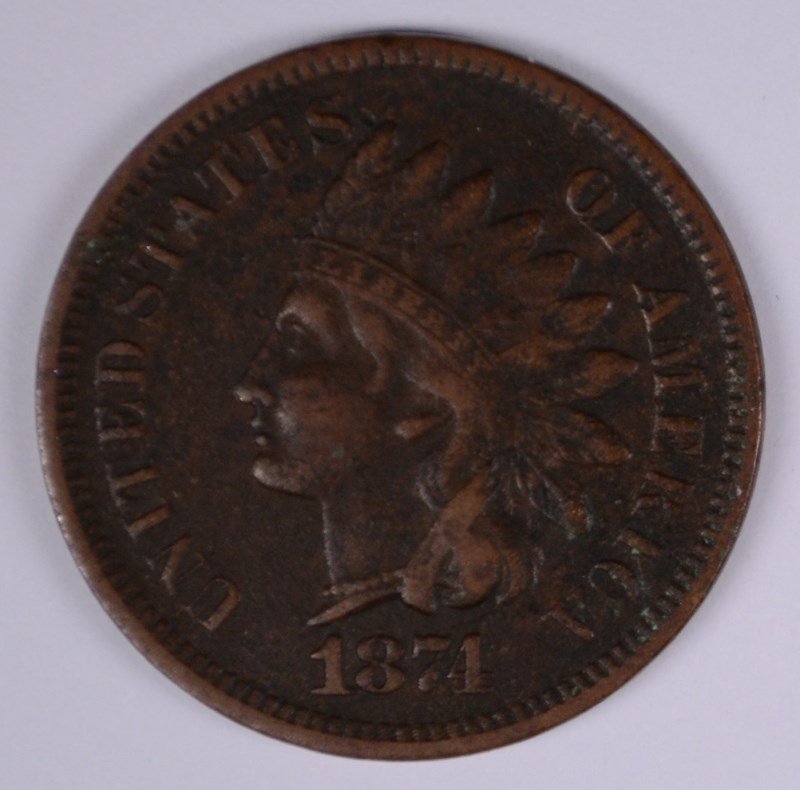 1874 INDIAN HEAD CENT, VF+ (1 of 2)