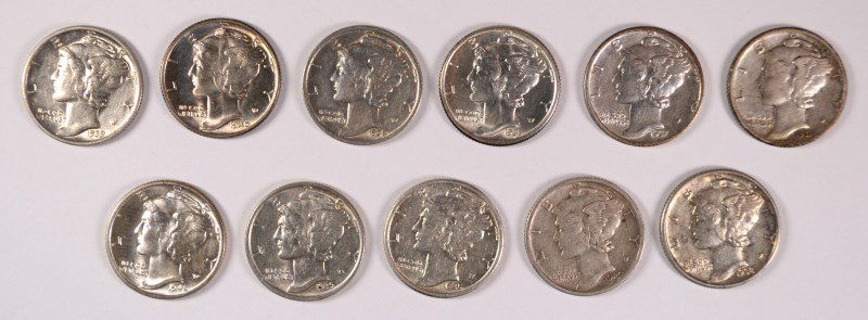 (11) MERCURY DIMES (1929-S, 1931, 1935, 1935-S, 1937, (1 of 2)