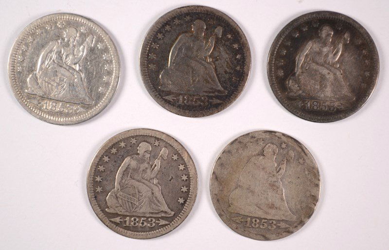 (5) 1853 SEATED QUARTERS (1 of 2)