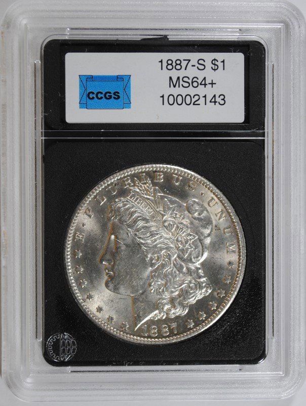 1887-S MORGAN SILVER DOLLAR, CCGS GEM BU+ WHITE: Bid with confidence at Silver towne Auctions. One of the internet’s leading Auction Houses.