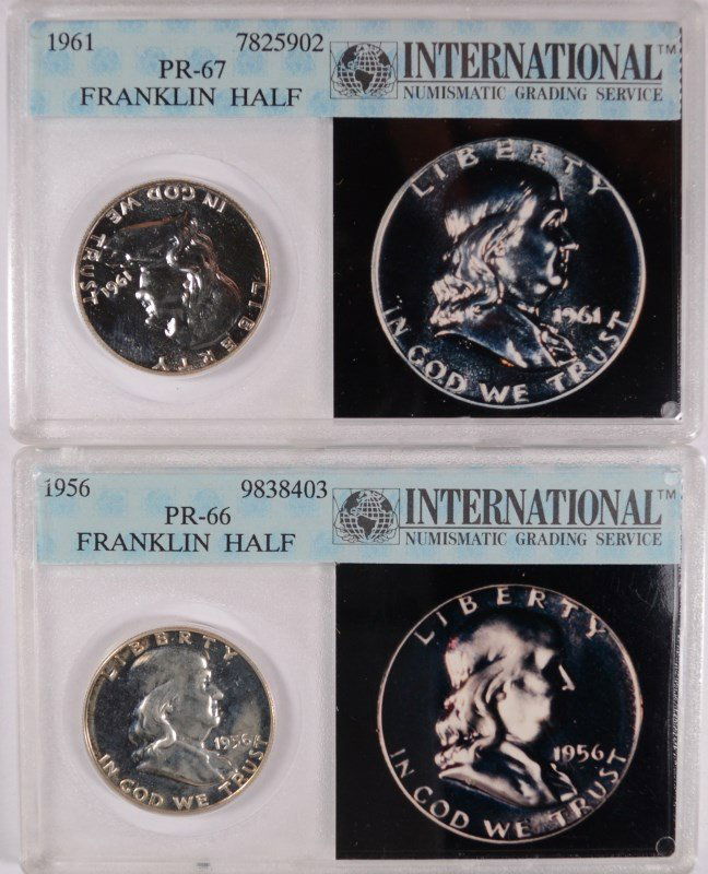 ( 2 ) IGS SUPERB GEM PROOF FRANKLIN HALF DOLLARS:  1956 (1 of 2)
