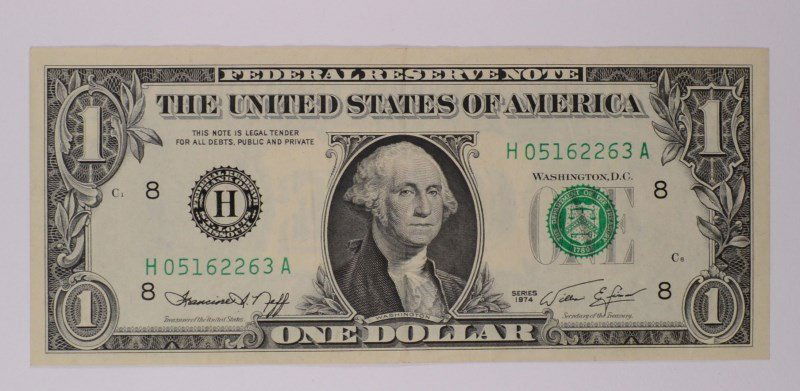 1974 $1 FEDERAL RESERVE NOTE (MAJOR MINT ERROR-WET (1 of 2)