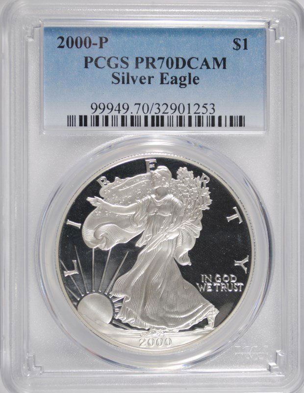 2000-P PROOF AMERICAN SILVER EAGLE, PCGS PR-70 DCAM (1 of 4)