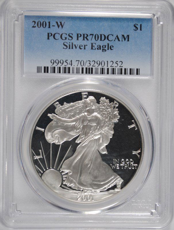 2001-W PROOF AMERICAN SILVER EAGLE, PCGS PR-70 DCAM (1 of 4)