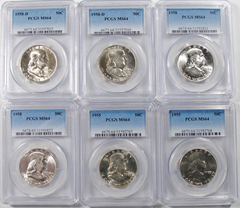 ( 2 ) 1955 ( 2 ) 1958 & ( 2 ) 1958-D FRANKLIN HALF: Bid with confidence at Silver towne Auctions. One of the internet’s leading Auction Houses.