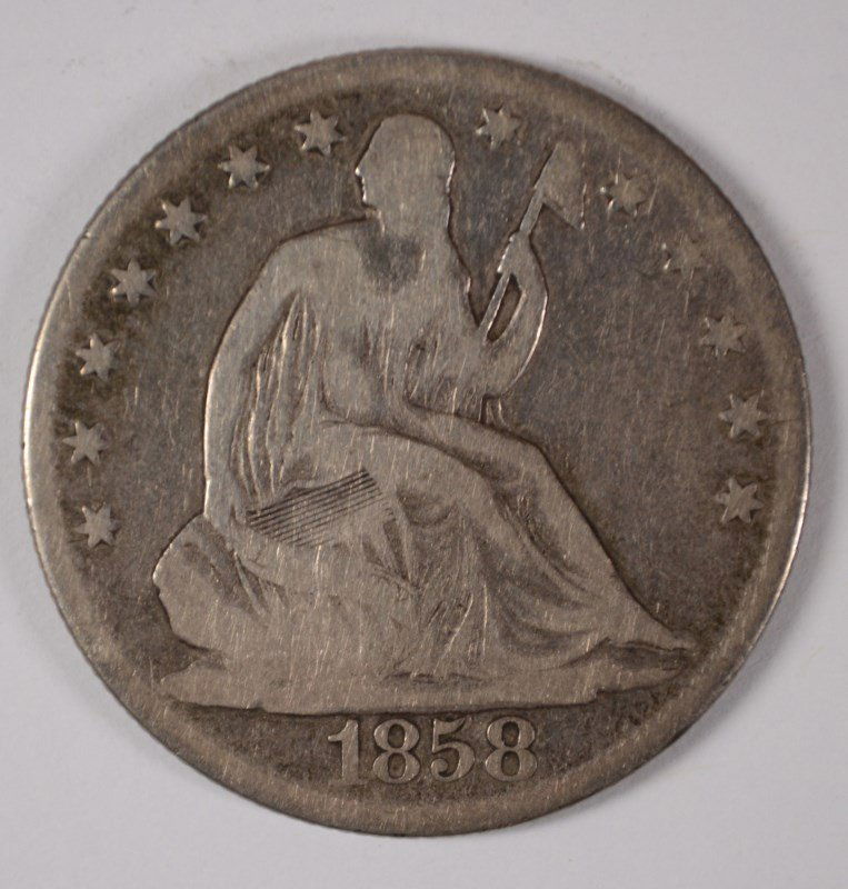 1858-O SEATED HALF DOLLAR VG/F (1 of 2)