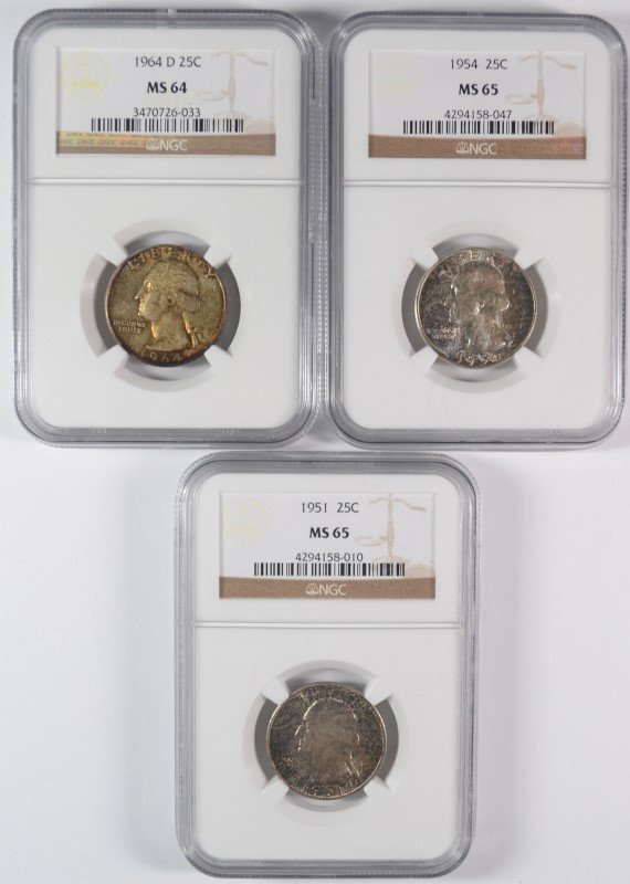 ( 3 ) NGC GRADED WASHINGTON QUARTERS: 1951 MS-65, 1954 (1 of 2)