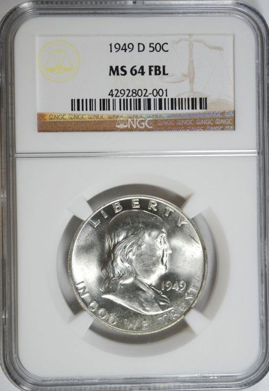 1949-D FRANKLIN HALF DOLLAR, NGC MS-64 FBL (1 of 4)