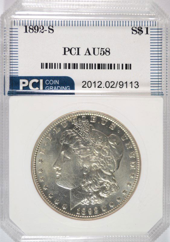1892-S MORGAN SILVER DOLLAR, PCI GRADED AU/UNC  RARE! (1 of 4)