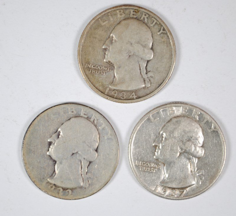 ( 3 ) WASHINGTON QUARTERS (1932, 1934, 1937) (1 of 2)