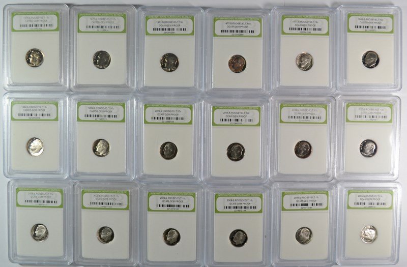 18 ROOSEVELT DIME GEM PROOF (CAMEO & DCAM) GRADED LOT (1 of 7)