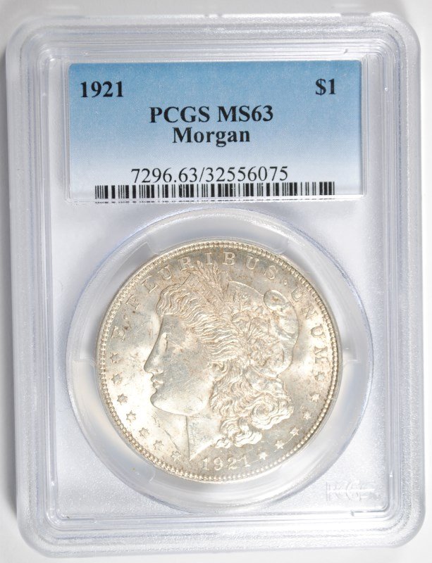 1921 MORGAN SILVER DOLLAR, PCGS MS-63 (1 of 3)