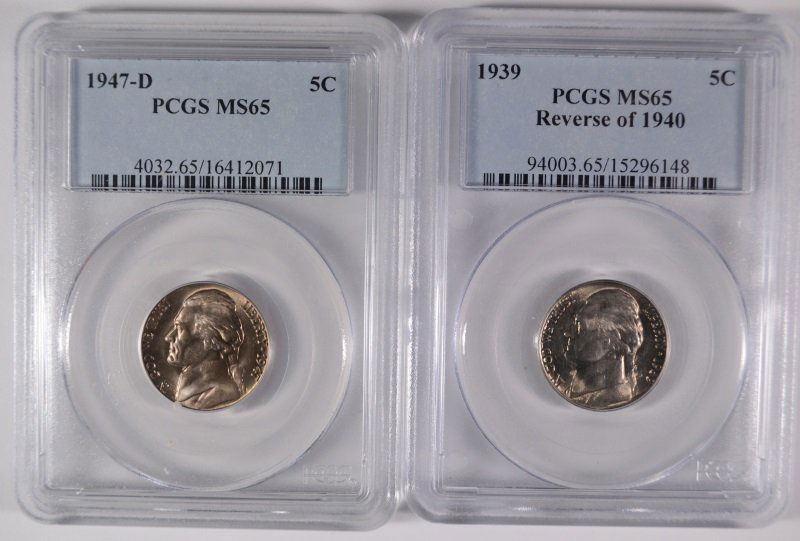 1939 REVERSE OF 1940 & 1947-D JEFFERSON NICKELS, PCGS: Bid with confidence at Silver towne Auctions. One of the internet’s leading Auction Houses.