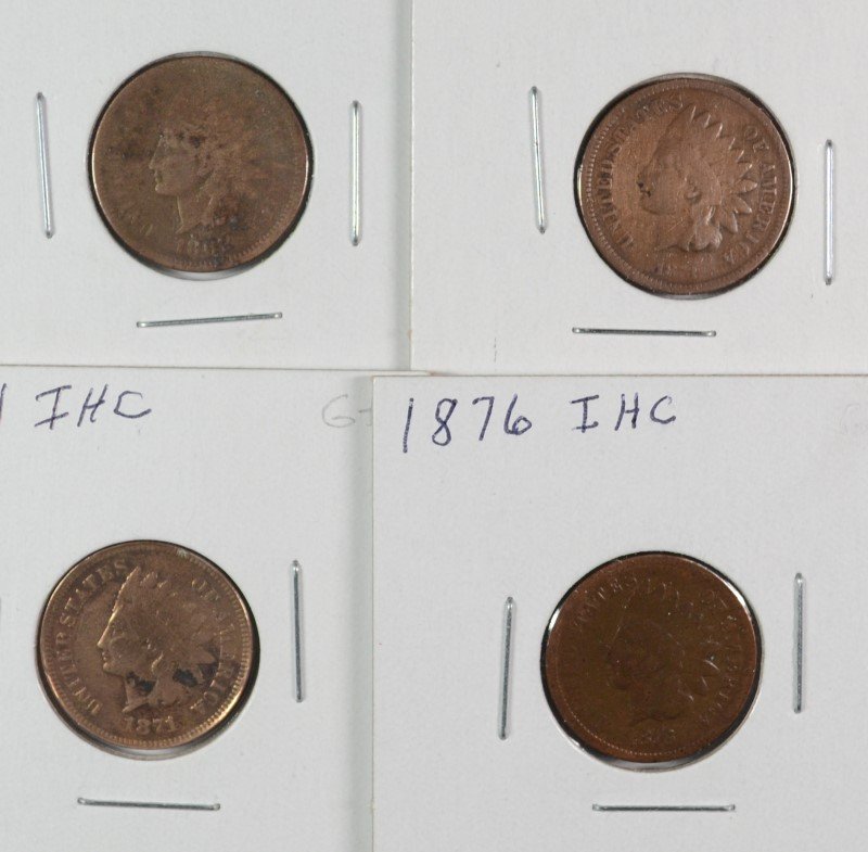 4 - INDIAN HEAD CENTS; 1867 AG, 1871 GOOD Spots, 1873 & (1 of 2)