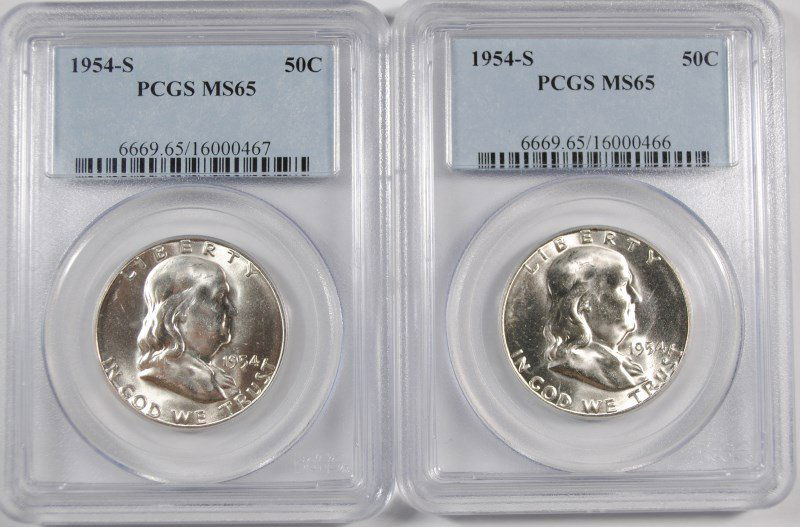 ( 2 ) 1954-S FRANKLIN HALF DOLLAR, PCGS MS-65 (1 of 2)