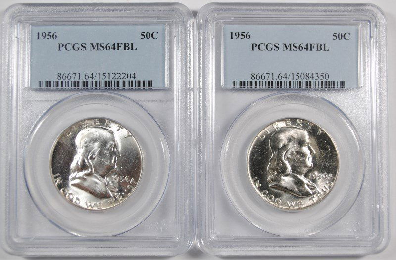 ( 2 ) 1956 FRANKLIN HALF DOLLARS, PCGS  MS-64 FBL (1 of 2)