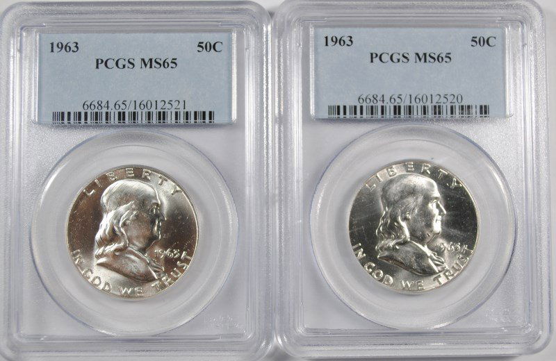 ( 2 ) 1963 FRANKLIN HALF DOLLARS, PCGS MS-65 (1 of 2)
