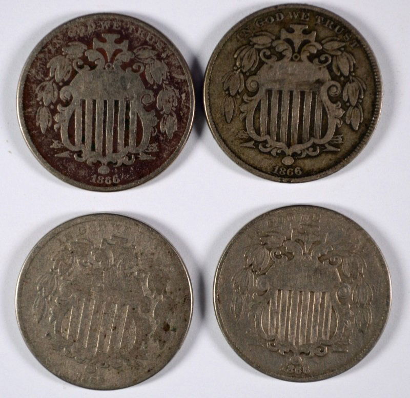 (4) 1866 SHIELD NICKELS (WITH RAYS) (1 of 2)