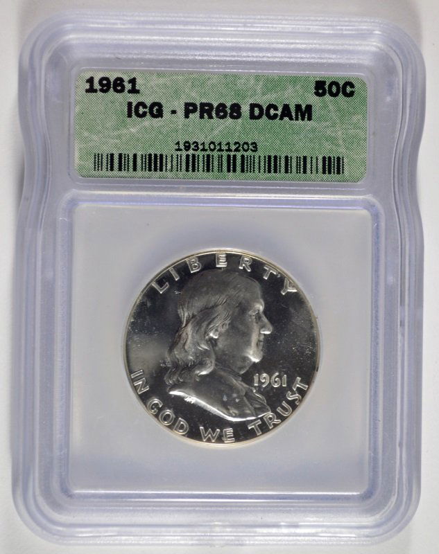1961 FRANKLIN HALF DOLLAR, ICG PROOF-68 DCAM RARE! (1 of 4)