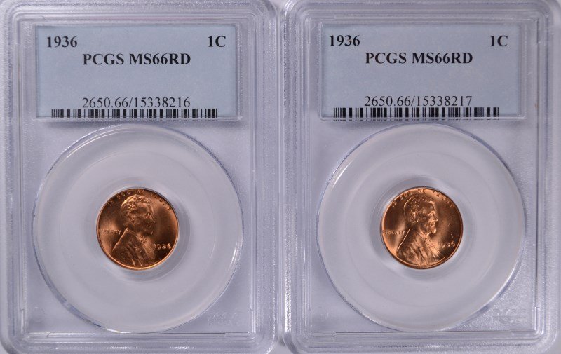 ( 2 ) 1936 LINCOLN CENTS, PCGS MS-66 RED (1 of 2)