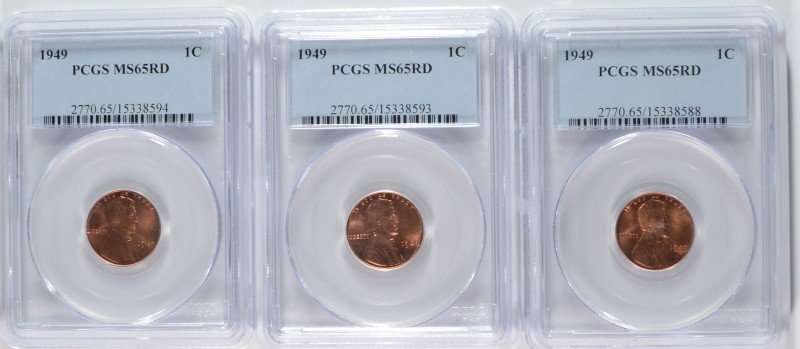 ( 3 ) 1949 LINCOLN CENTS, PCGS MS-65 RED  TOUGH DATE TO (1 of 2)