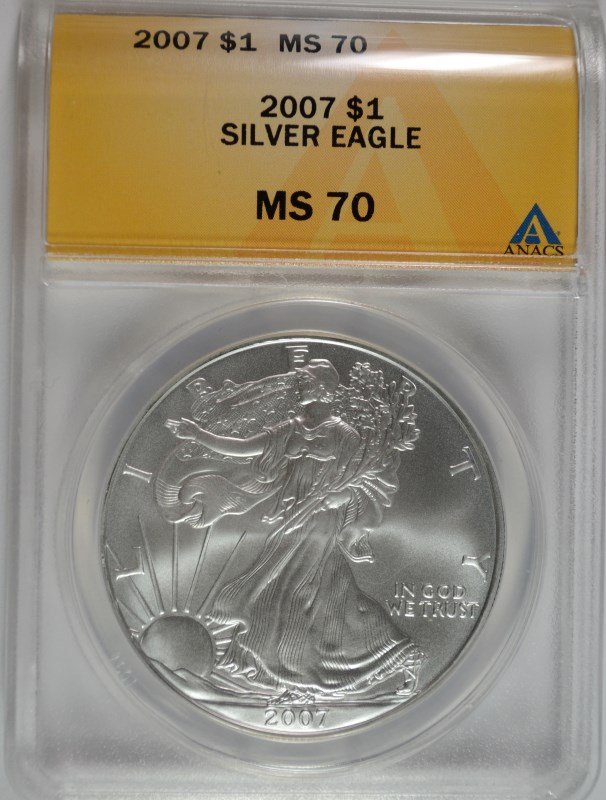 2007 PROOF AMERICAN SILVER EAGLE, ANACS MS-70  PERFECT! (1 of 4)