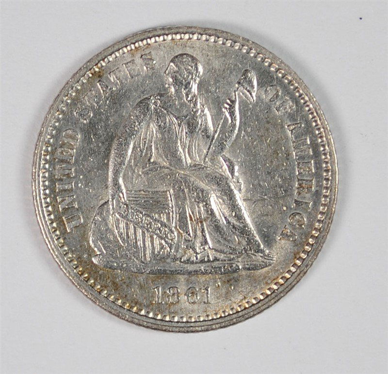 1861 HALF DIME UNC, WHITE (1 of 2)