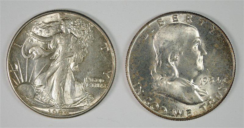 1944 WALKING LIBERTY HALF DOLLAR & 1954 FRANKLIN, BOTH (1 of 2)