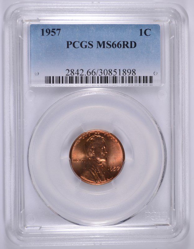 1957 LINCOLN CENT, PCGS MS-66 RED (1 of 4)