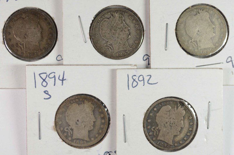 5 - BARBER QUARTERS; 1892, 1894-S, 1896, 1897, 1899- (1 of 2)