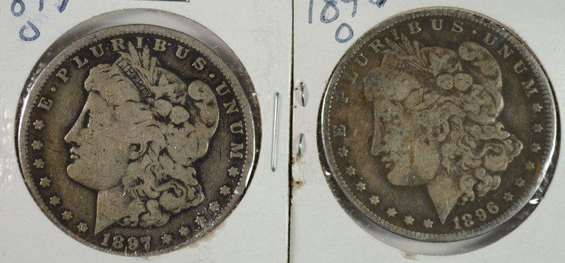 2 - MORGAN SILVER DOLLARS; 1896-O & 1897-O, CIRC (1 of 2)