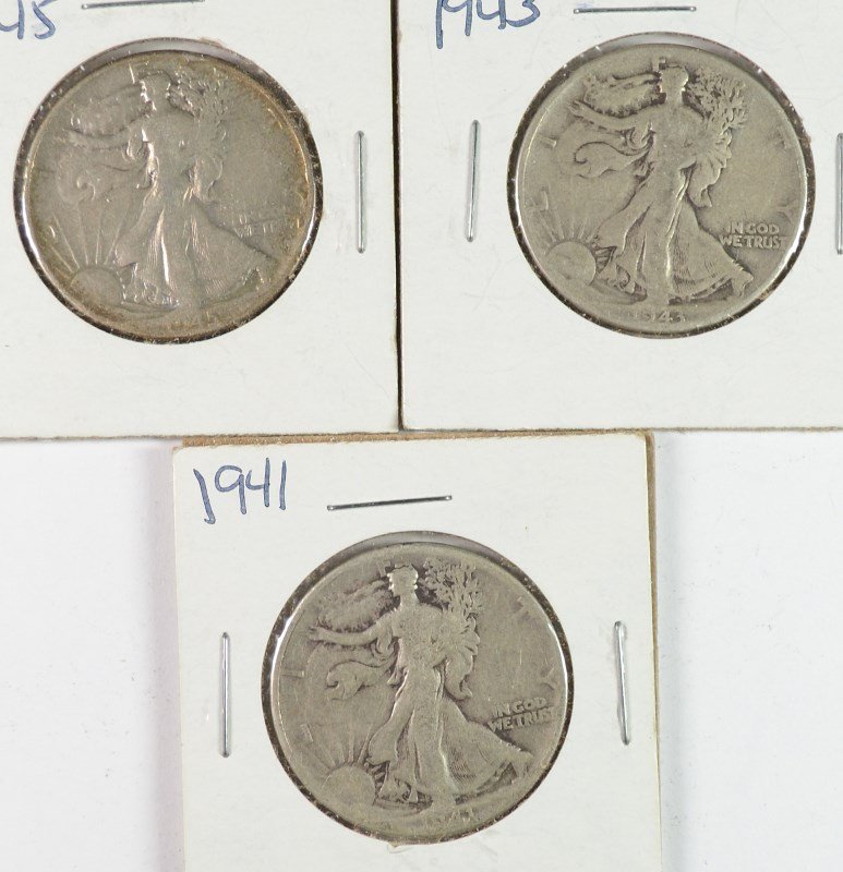 3 - WALKING LIBERTY HALF DOLLARS, VG-FINE, 1941, 1943: A leading Auction House in todays fast paced auctions. ESTIMATE $60-$70