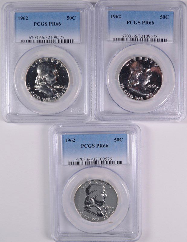 ( 3 ) 1962 FRANKLIN HALF DOLLARS, PCGS PR-66 (1 of 2)