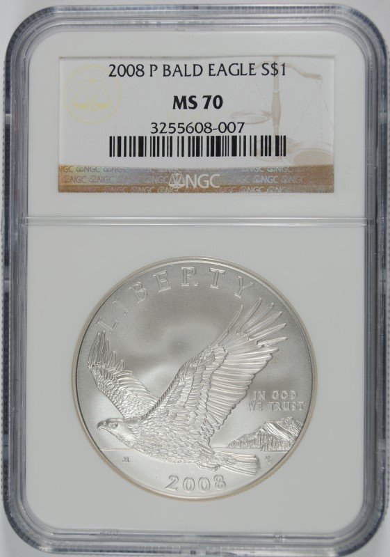 2008-P BALD EAGLE COMMEMORATRIVE SILVER DOLLAR, NGC (1 of 4)