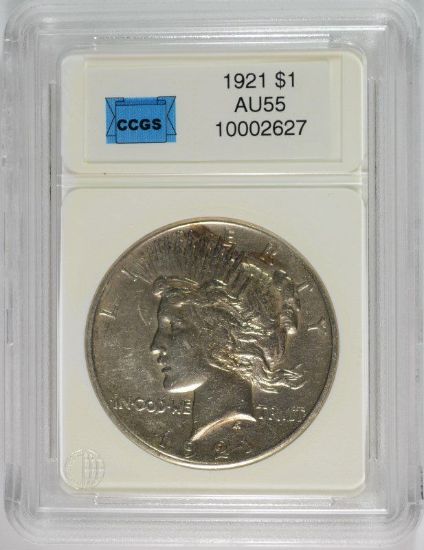 1921 PEACE DOLLAR CCGS GRADED AU+ (1 of 4)