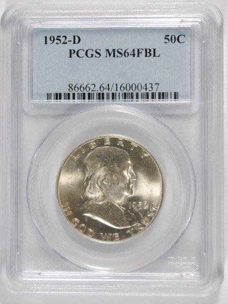 1952-D FRANKLIN HALF DOLLAR, PCGS MS-64 FBL (1 of 4)