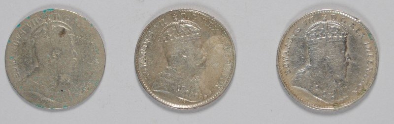 3 - CANADIAN SILVER FIVE CENTS; 1902, 1905, 1907 - (1 of 2)