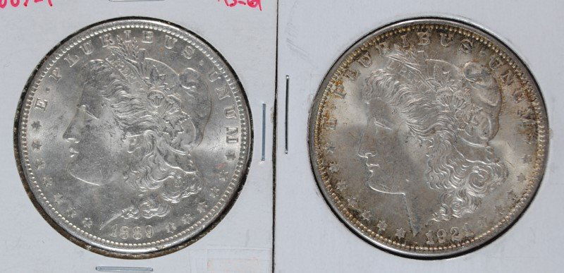 2 - MORGAN SILVER DOLLARS - NICE AU / BU's - 1889 & (1 of 2)