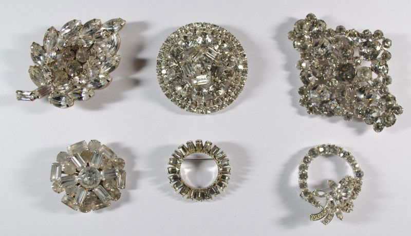 VINTAGE RHINESTONE BROOCH / PIN LOT - ( 6 ) TOTAL (1 of 6)